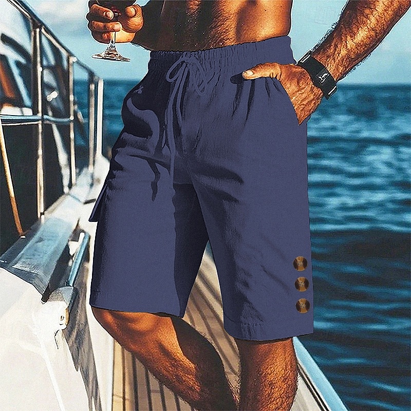 Hombre Pantalón corto Pantalones cortos de lino Pantalones cortos de verano Pantalones cortos de playa Correa Bolsillo Cintura elástica Plano Comodidad Transpirable Corto Playa Vacaciones Festivos 2026 - $17.99 –P6