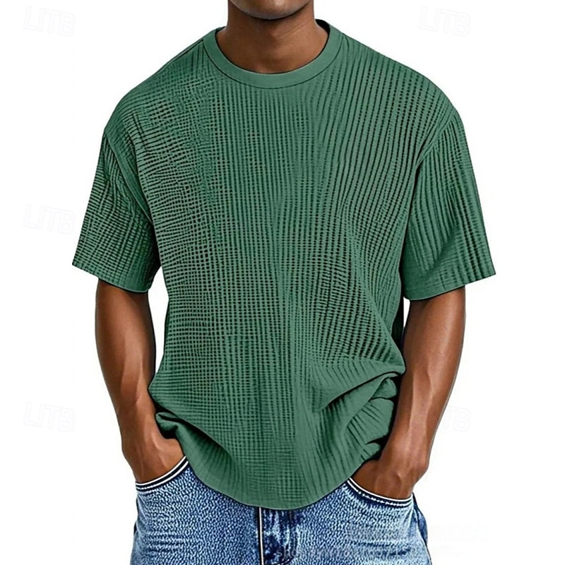 Homme T-shirt Chemise à manches courtes Manche Courte Col ras du cou Été Uni Mode Designer Basique Jacquard Vacances Rue Sortir Abricot Noir Blanche T-shirt haut de gamme pour homme de 2025 ? $20.99 –P8