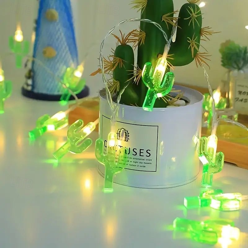 Luci a stringa estive per spiaggia tropicale Hawaii, 3 m, 20 LED, cactus, fenicotteri, bromeliacee, palme, a batteria, per decorazioni per feste in spiaggia, piscina tropicale del 2025 a $12.99 –P11
