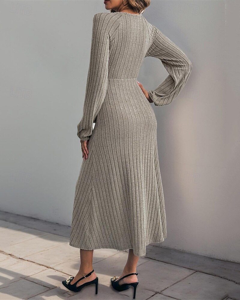 Femmes Robe Midi Robe Tricot Robe Décontractée Mode Moderne Quotidien Date Week-end Coupe régulière Uni manche longue Col en V Kaki Automne Hiver de 2025 ? $29.99 –P2