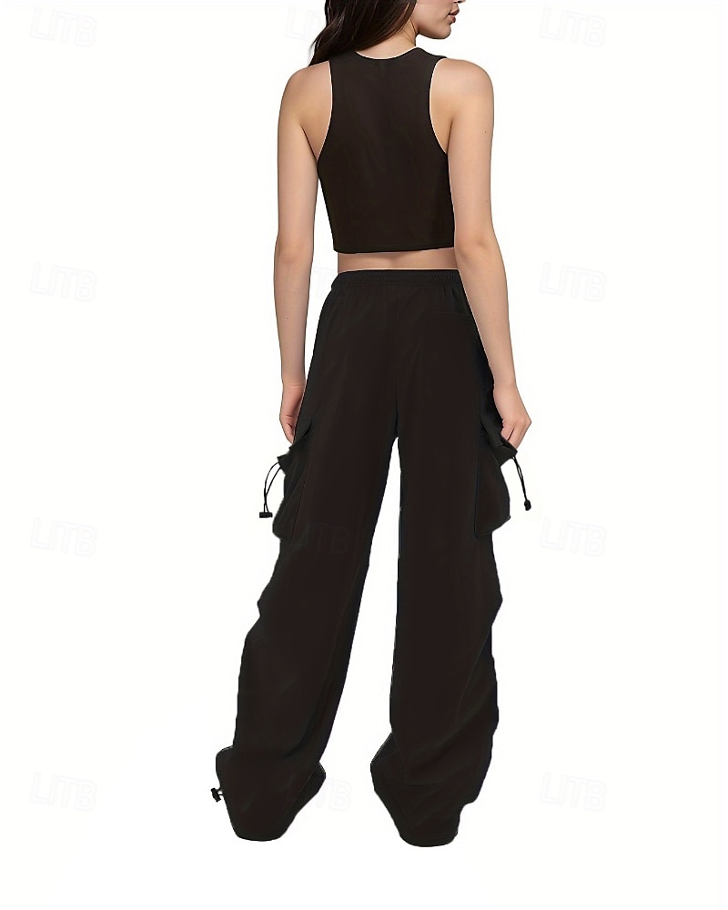 Femmes Pantalons Cargo Slacks Streetwear Occasionnel Longueur complète Naturel Uni Avec Poches Conception à cordon élastique Doux Rue Fête Week-end Noir Rose Automne Coupe régulière de 2025 ? $22.99 –P11