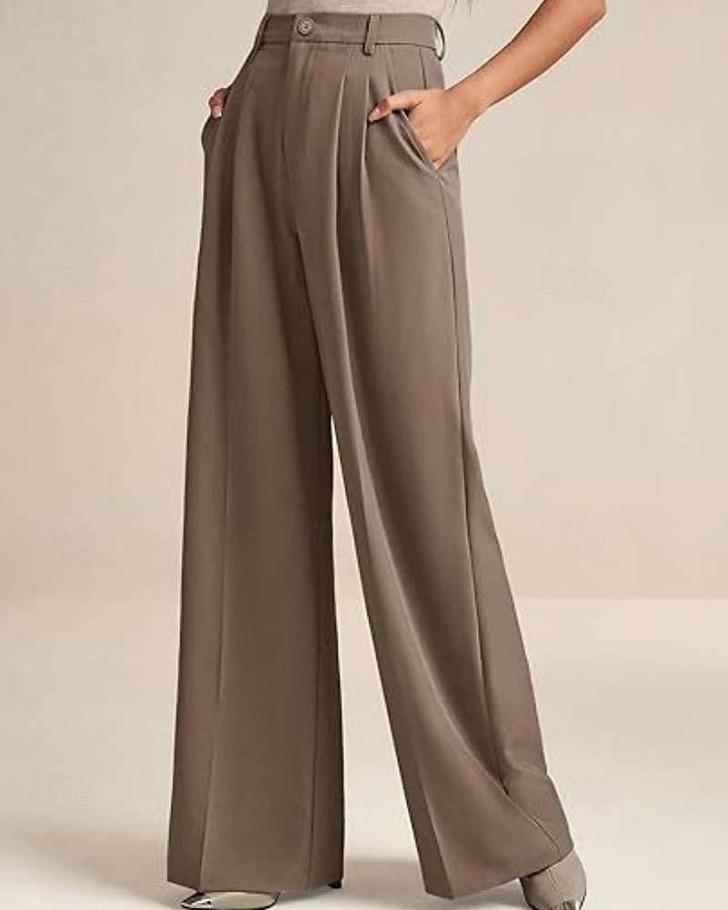 Dam Brett skaft Byxor Streetwear Ledigt Fullängd Naturlig Slät Elastisk midja Bekväm Gata Helgdag Dagliga kläder Aprikos Grå Svart Vit Höst Normal 2026 - $32.99 –P13