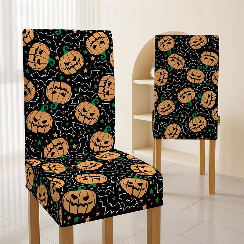 Halloween-Esszimmerstuhlbezug mit Totenkopfmuster, Festival-Tischdekor, Verkleidungsrequisiten zur Dekoration 2025 - $7.49 –P8