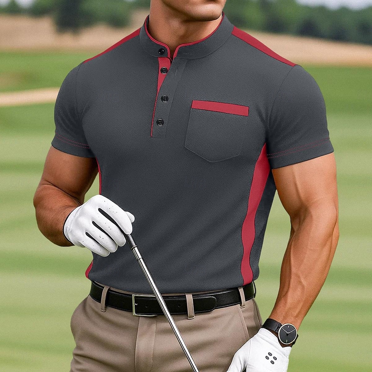 Pánské Sportovní polokošile Golfové polokošile Ležérní Sport Henley Krátký rukáv Módní Pohodlné Pevná barva Bez vzoru Barevné bloky Knoflíky Léto Jaro Celý rok Černá Šedá Sportovní polokošile 2026 - $24.99 –P5