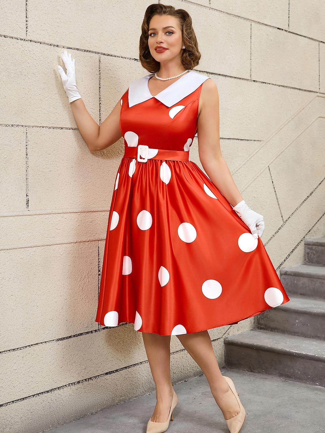 Retro 50. léta Rockabilly Polední Šaty na šaty Flare šaty Větší velikosti S páskem Puntíky A-Linie Dámské Dovolená Čajový dýchánek Retro tematická párty Dospělé Šaty Pásek Jaro léto 2025 - $51.99 –P13