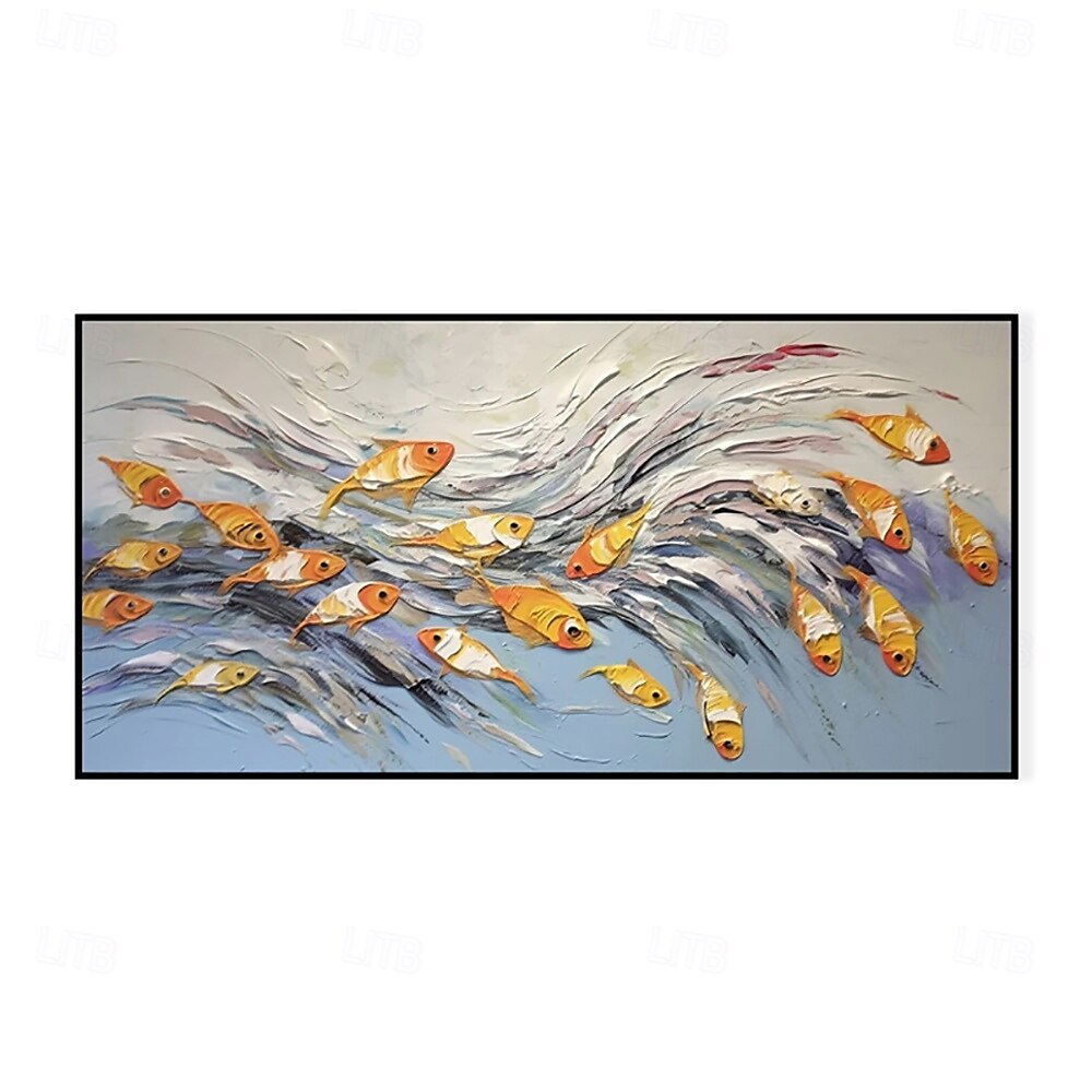 Peinture à l'huile faite à la main sur toile, décoration murale moderne abstraite, poisson heureux pour salon, décoration d'intérieur, cadre tendu, peinture suspendue/peinture roulée sans cadre non de 2025 ? $61.99 –P1