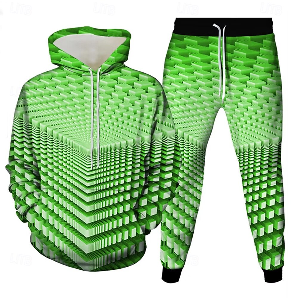 Per uomo Geometrico Illusione ottica 2 pezzi Set di felpe 3D Tuta Felpa con Cappuccio Manica Lunga Pantaloni lunghi Con Cappuccio Casual Quotidiano Athleisure Stampa 3D Primavera Autunno Inverno del 2025 a $39.99 –P3