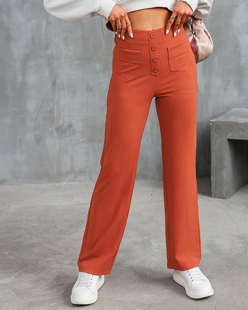 Pentru femei Picior Larg Pantaloni Drept Șic Stradă Casual Lungime totală Natural Simplu Buzunar Talie elastică Cataramă Comfortabil În aer liber Stradă Ieșire Măr Verde Gri Închis Roșu portocaliu 2025 - $19.99 –P6