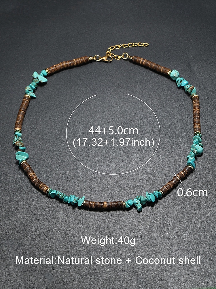 Men's Natural Stone Beaded Necklace with Turquoise Accents – Boho Beach Style Jewelry for Casual Outfits, Festivals and Summer Vacations 2025 - $9.99 –P7