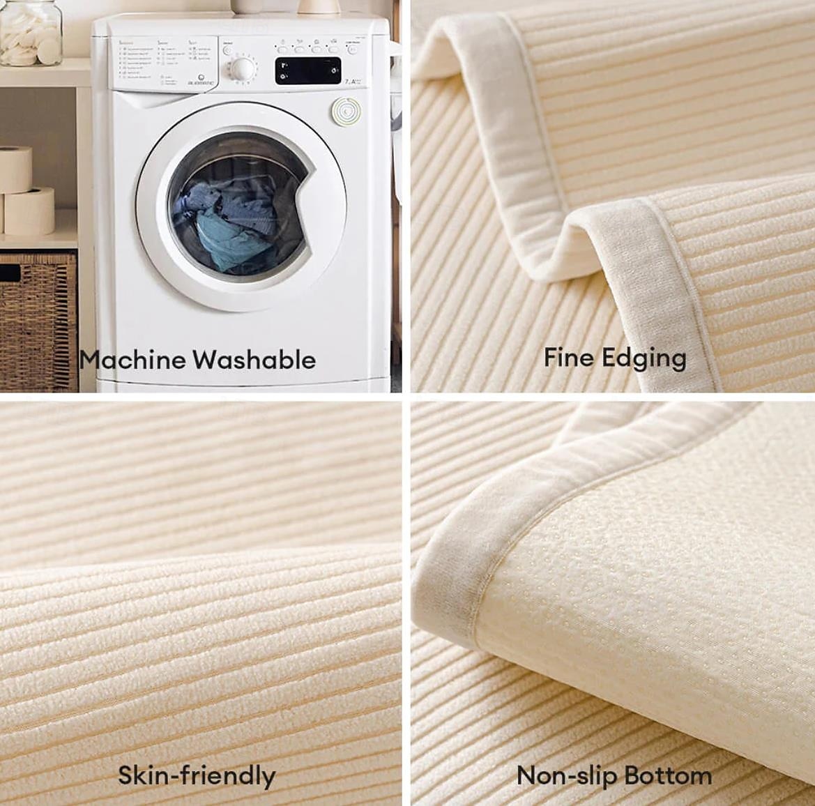 Husă de canapea modernă din fleece, cu dungi verticale, crem, pentru toate anotimpurile 2025 - $11.49 –P1