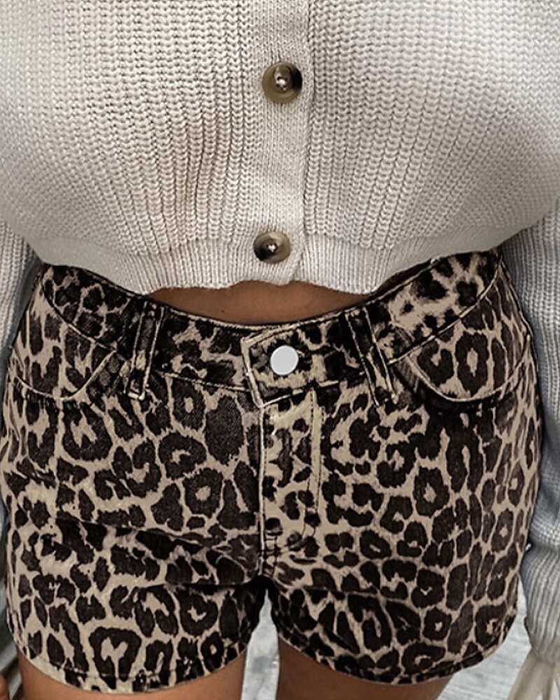 Dámské Kraťasy Kalhoty Šik ven Na běžné nošení Krátký Přírodní Leopard Kapsy Elastický pas Pohodlný Pohodlné Dovolená Jdeme ven Hnědá Léto Běžný 2025 - $23.99 –P3