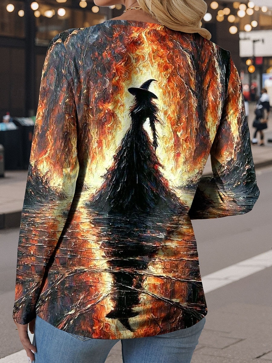 Halloween Pentru femei Tricou Grafic Vrăjitoare Epocă Stilat Casual Manșon Lung Stil Nautic Rotund Topuri obișnuite Zilnic Imprimeu Albastru piscină Mov Portocaliu Trifoi Vară Primăvară Toamnă 2025 - $8.99 –P2