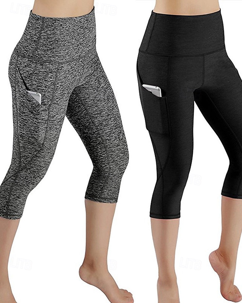 Per donna Leggings capri Leggings da yoga con tasche Controllo addominale Vita Alta Palestra Atletico Pilates Pantaloni Nero Verde militare Borgogna Autunno Gli sport Abbigliamento sportivo del 2025 a $10.49 –P1