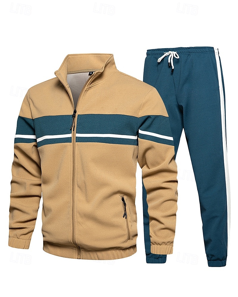 Per uomo Giacca Leggera Giacca Casual Set Vacanza Quotidiano Tasca 2 Pezzi Primavera Autunno Blocco di colori Moda Classico Collo alla coreana Regolare Nero Verde Cachi Giacca del 2025 a $48.99 –P11