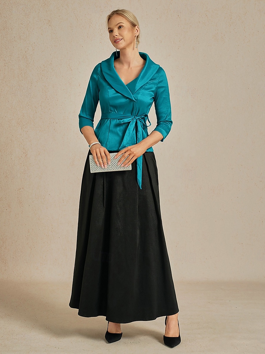 Dam Blus Kvällstoppar Elegant Metallisk Stylish 3/4 ärm V-hals Vanliga toppar Bröllopsgäst Kvällsfest Semiformell knyt fram Djupblå Vår, Höst, Vinter, Sommar 2025 - $79.99 –P5