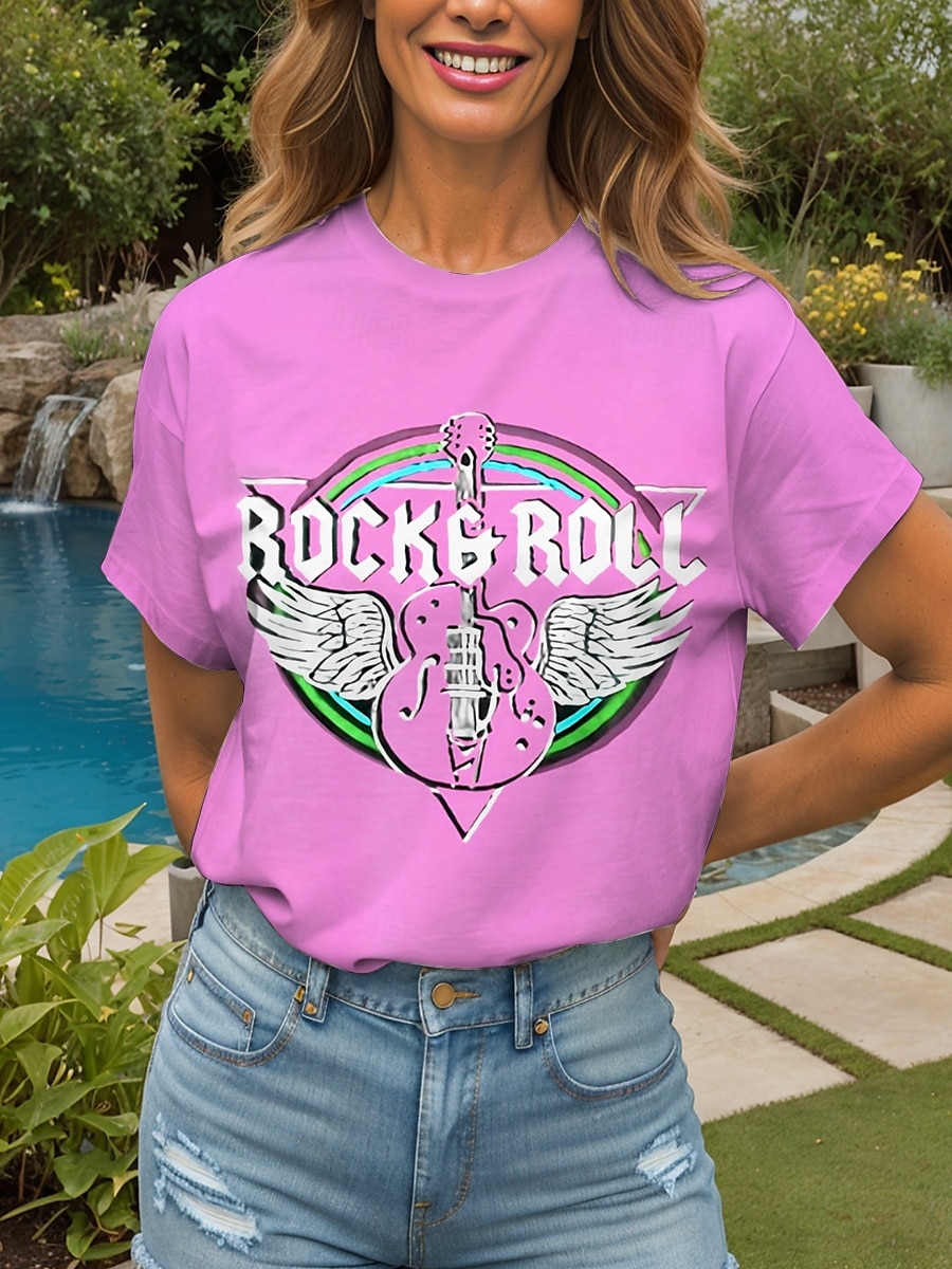 Festival de musique Femmes T-shirt Graphique Lettre ancien Élégant Classique Manche Courte Col ras du cou Col rond Hauts Réguliers Quotidien Week-end Imprimé Noir Rose Claire Bleu Violet Vert Ét de 2025 ? $19.99 –P7