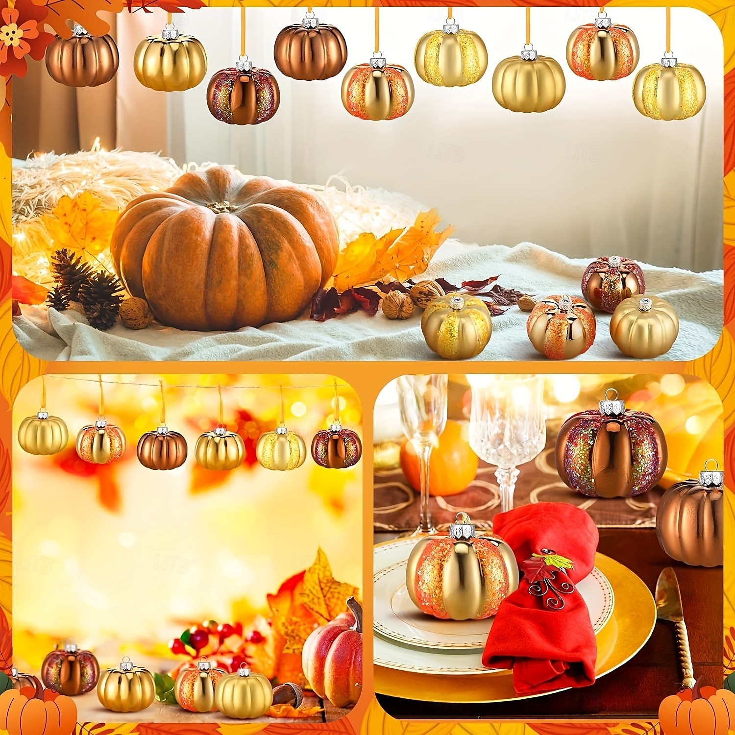 12 st hängande halloweenpumpornamenter mini-thacksgivingbollar för hösten, handmålade pumpakulor för julgran, heminredning, juldekoration eller höstbordsdekoration 2025 - $11.99 –P5