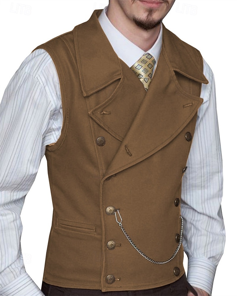 Hombre Chaleco Vacaciones Fiesta Negocio Moda Casual Primavera Otoño Bolsillo Botones Poliéster Cómodo Plano Botonadura Doble Diseño Ajuste regular Plata Negro Blanco Vino Chaleco 2025 - $58.99 –P1