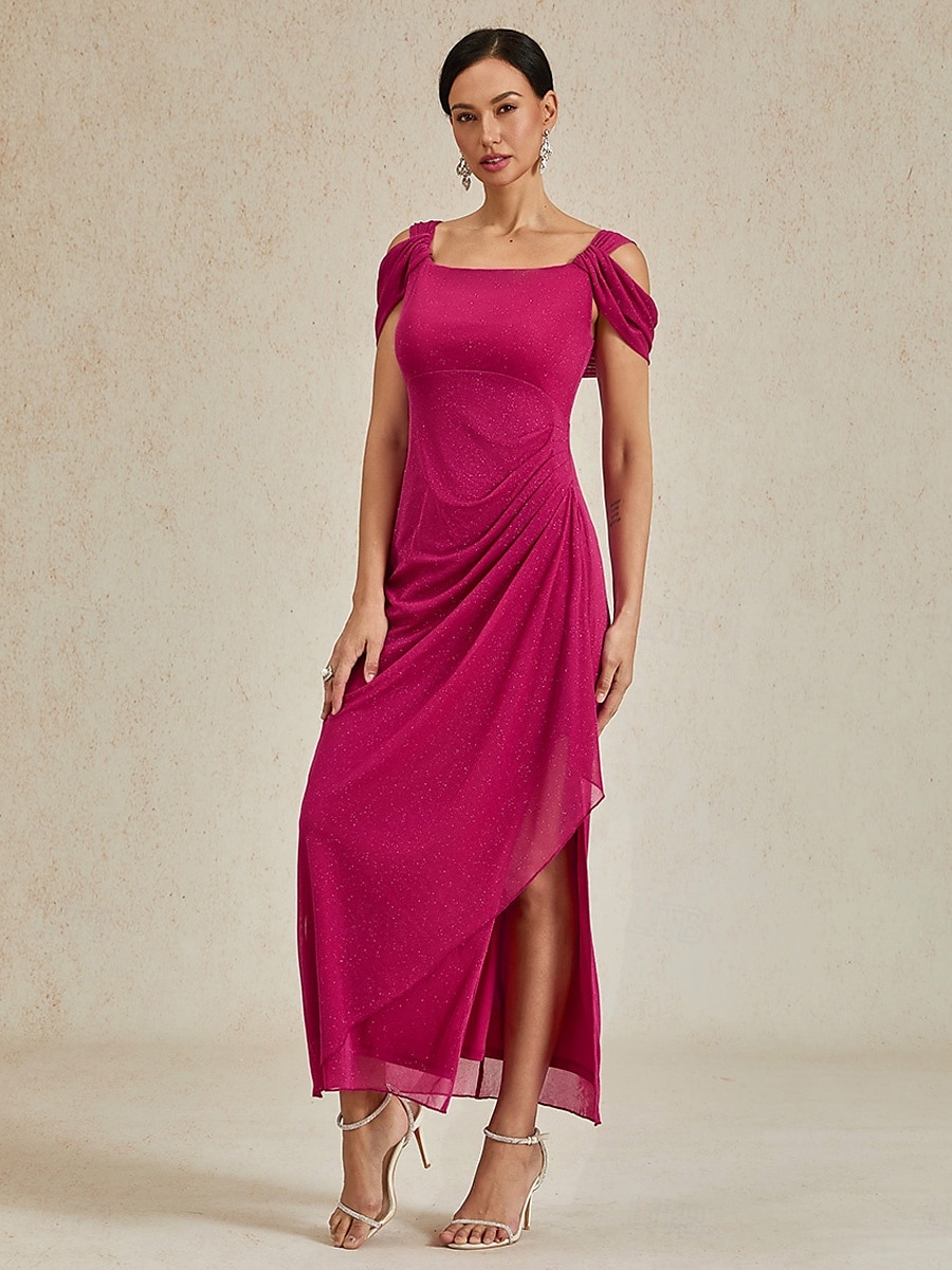 Dam Maxiklänning Sheath Dress Elegant party Födelsedag Ensfärgat Ärmlös Fyrkantig hals Fuchsia Sommar 2025 - $99.99 –P4