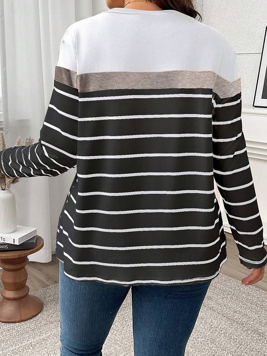 Dames Grote maat Tops T-shirt Geometrie Afdrukken Lange mouw Strakke ronde hals Casual Dagelijks Polyester Herfst Winter Zwart Wit 2026 - $24.99 –P2