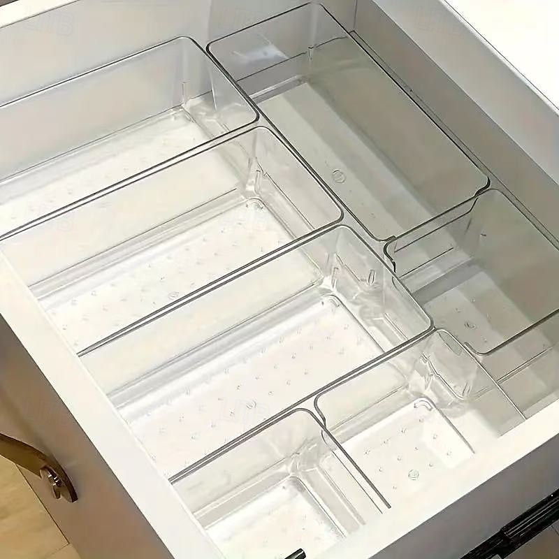 Zestaw 7 przezroczystych plastikowych organizerów do szuflad, składane pojemniki do przechowywania kosmetyków, artykułów biurowych i organizacji biurka, trwałe przegrody do szuflad toaletowych, nie 2025 - $12.99 –P1