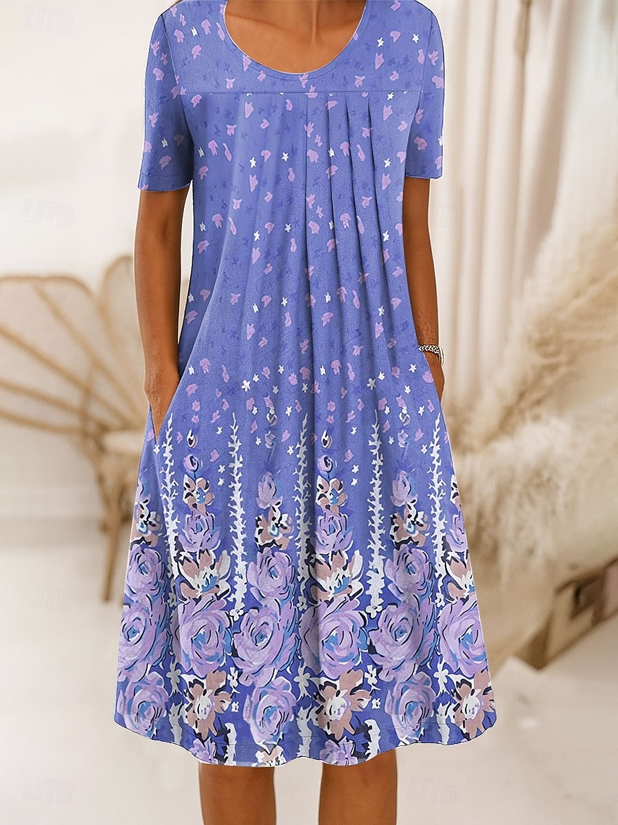 Damen Midikleid Shiftkleid A Linie Kleid Sommerkleid Urlaub Lässig Normale Passform Blumen Grafik Kurzarm Rundhalsausschnitt Schwarz Weiß Rosa Purpur Sommer Frühling 2025 - $31.99 –P1