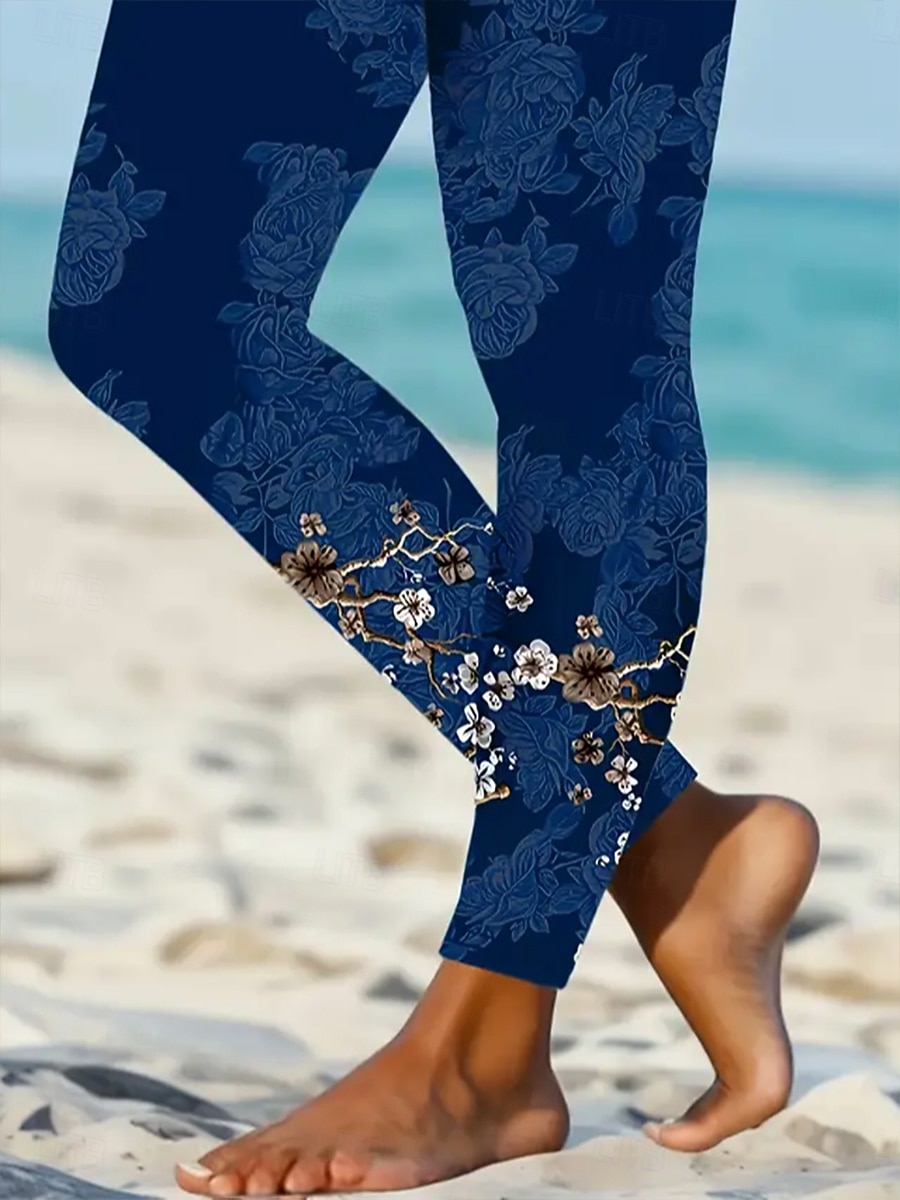 Women's Leggings Vacation Vintage Fashion Ankle-Length High Waist Floral Graphic Paisley Printing Soft Breathable High Elasticity Daily Outdoor Navy Light Blue Spring Fall Winter Slim Fit 2026 - $21.99 –P7