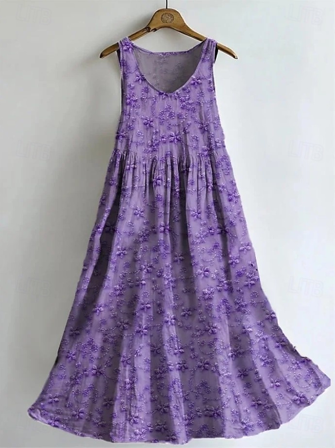 Damen Maxikleid Sommerkleid A Linie Kleid Unterkleid Faltenkleid Urlaub Lässig Boho Party Ausgehen Strand Normale Passform Blumen Grafik Libelle Ärmellos U-Ausschnitt Dunkelviolett Violett Purpur 2025 - $35.99 –P3
