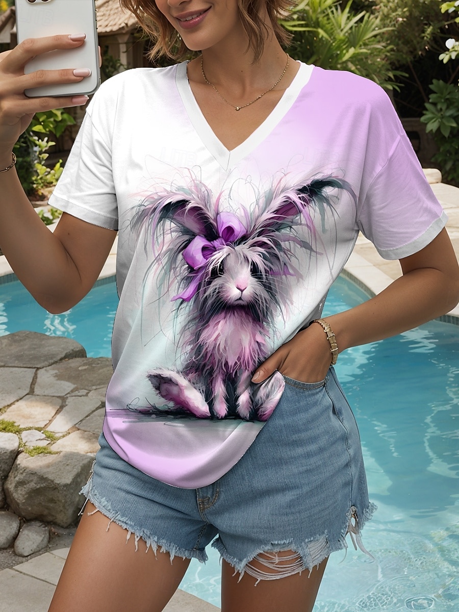 Femmes T-shirt Graphique Animal ancien Élégant Classique Manche Courte Col en V Hauts Réguliers Quotidien Sortir Week-end Imprimé Rose Claire Bleu Violet Vert Gris Été Printemps de 2025 ? $19.99 –P4