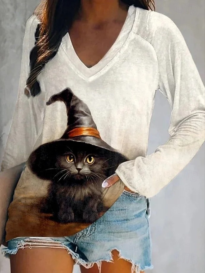 Halloween Γυναικείο T shirt Τέρας Μακρύ Μανίκι V Neck Μακρύ Μανίκι Γραφικό Χαλαρό Vintage Στυλάτο Κλασικό Κανονικά Τοπ Καθημερινή Εκτύπωση Πορτοκαλί Εκρού Χακί Άνοιξη Φθινόπωρο Προ-φθινόπωρο 2026 - $24.99 –P3