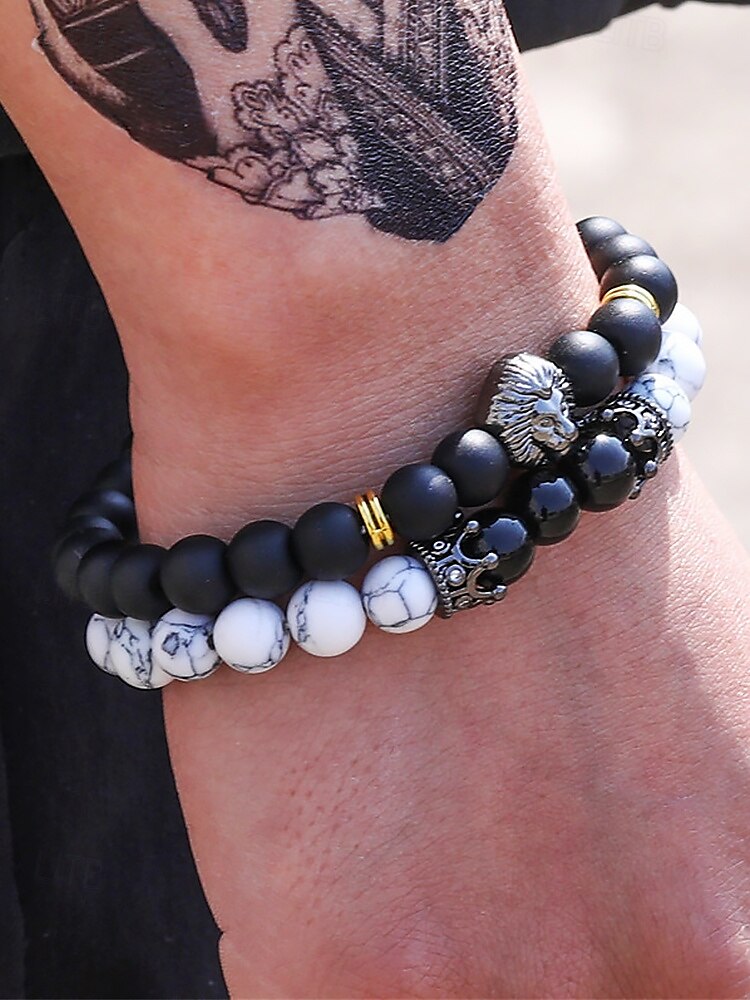 Herren Armband Armband-Set Schwarz-Weiß Naturstein Legierung Personalisierte Retro Ethnisch 2025 - $9.99 –P2