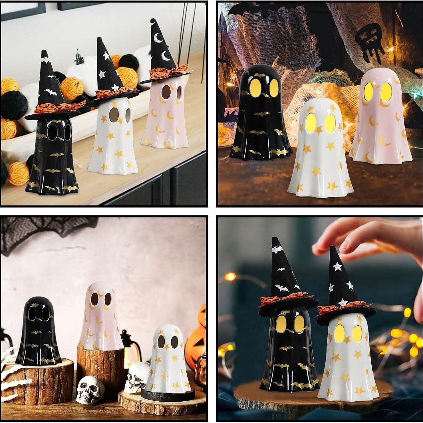 Statuetta fantasma di Halloween, piccole statuette fantasma in resina con luce, fantasmi luminosi con cappelli da strega, simpatica statua fantasma per decorazioni spettrali di Halloween per tavoli da del 2025 a $17.99 –P5