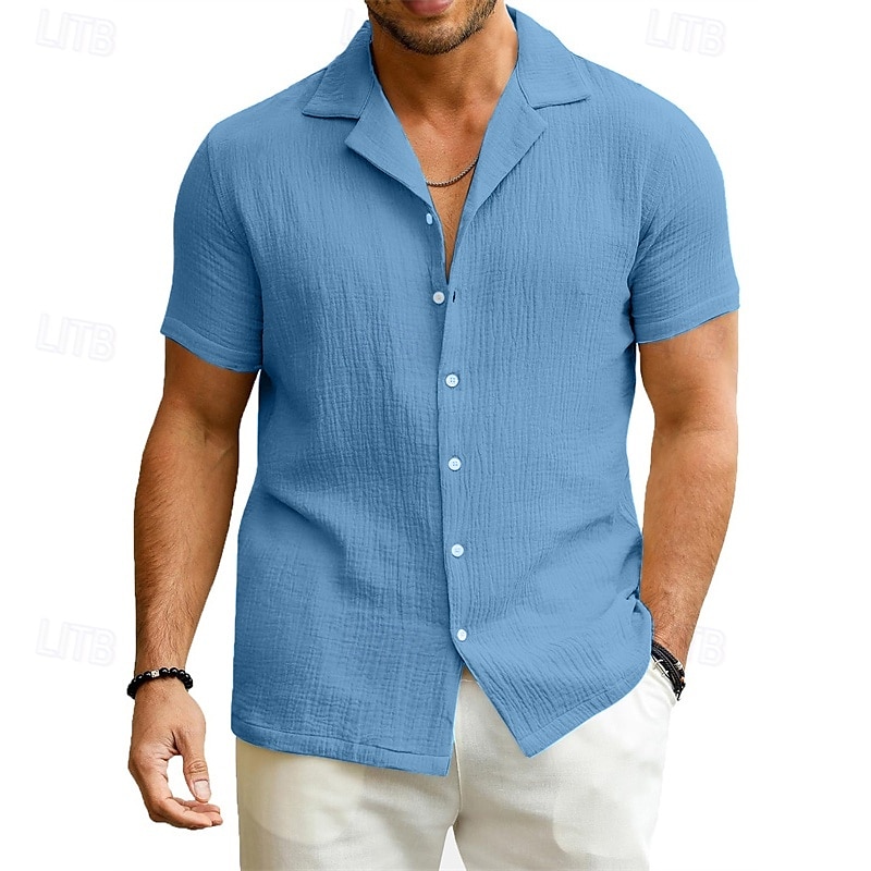 Per uomo Camicia Camicia Estiva Camicia casual Camicia da Spiaggia Camicia con Bottoni Nero Bianco Blu Grigio scuro Manica Corta Semplice Collo Camp Vacanza Camicia hawaiana Abbigliamento Poliestere del 2025 a $17.99 –P1