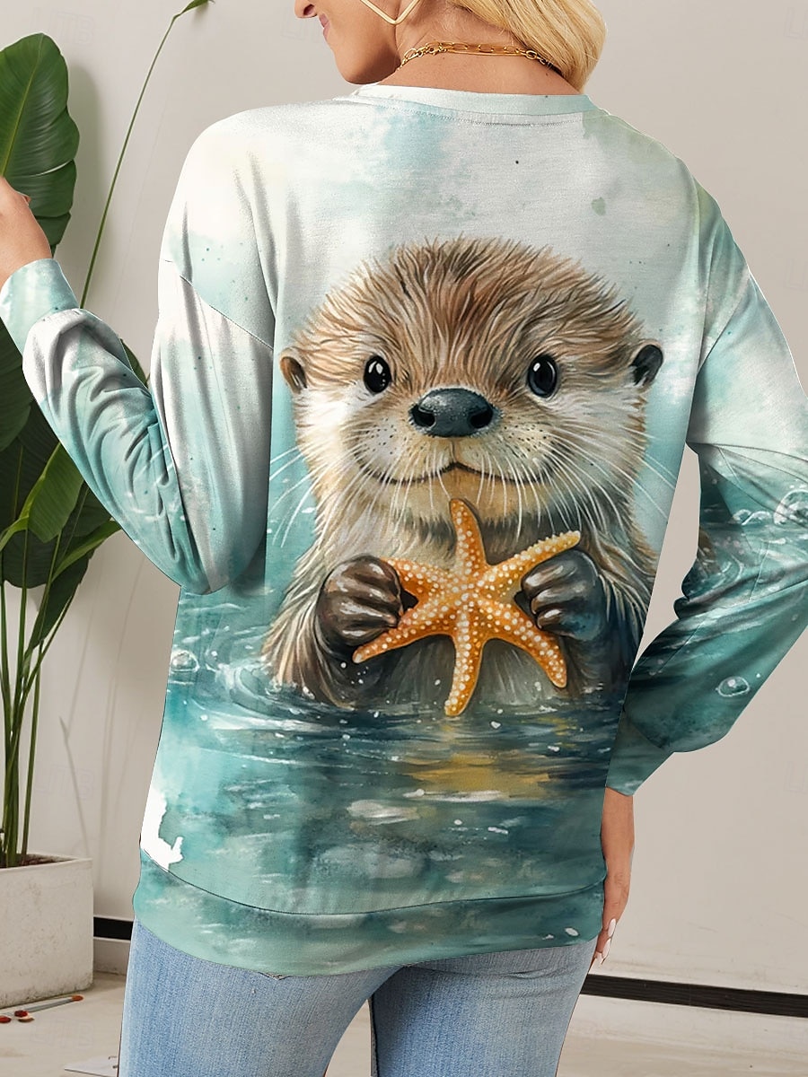 Pentru femei Hanorace Grafic Animal Casual Manșon Lung Stil Nautic Topuri obișnuite Stradă Zilnice Imprimeu Albastru piscină Maro Trifoi Toamnă Iarnă 2025 - $24.99 –P2