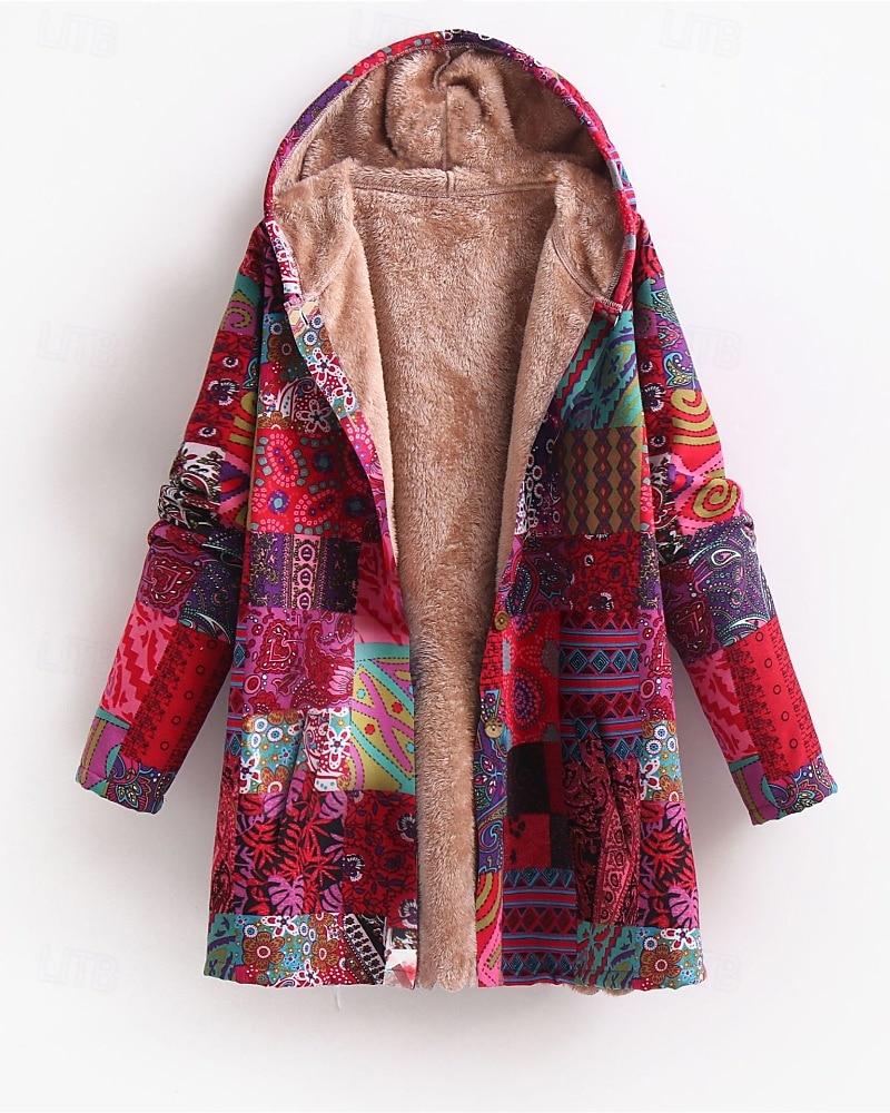 Mujer Abrigo Mantiene abrigado Cómodo Botones Estampado Casual Floral Noche Casual Diario Botonadura Simple Largo Con Capucha Ajuste regular Manga Larga Ropa de calle Amarillo Rojo Azul Piscina Otoño 2025 - $31.99 –P3