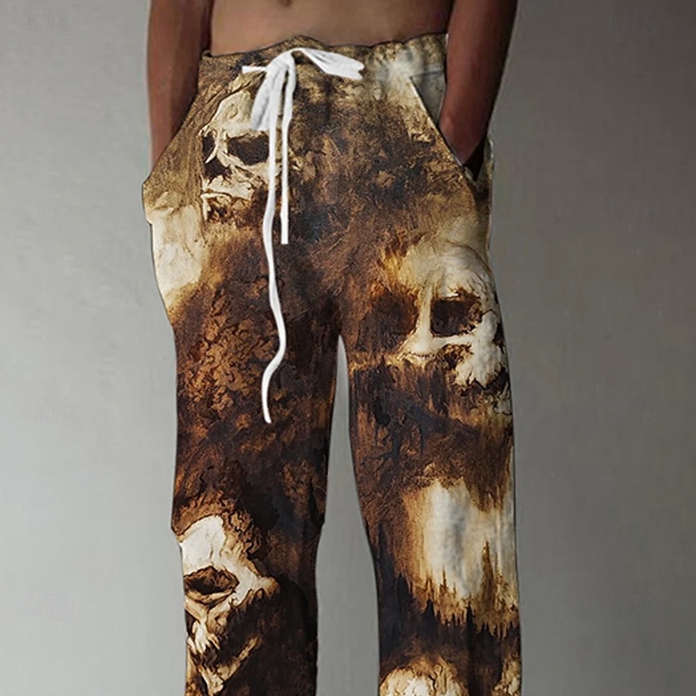 Pantaloni Costumi Teschi da Uomo Pantaloni Baggy Pantaloni Casual Vita Media Casual All'aperto Vacanza Pantaloni Elasticizzati con Tasca in Stile Lino Primavera Autunno 3D Stampati Nero Marrone del 2026 a $28.99 –P2