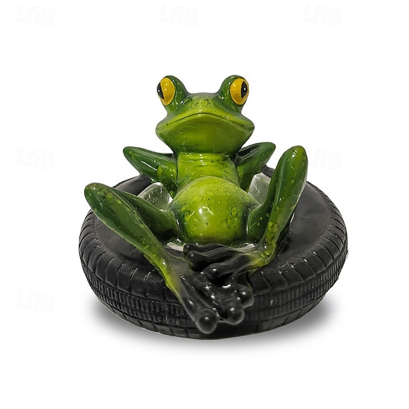 Figurine de grenouille et de tortue en résine dans un canoë, ornement flottant, figurine d'animal flottant réaliste avec des yeux jaunes, cadeaux idéaux pour le jardin, la piscine ou la rivière de 2025 ? $20.99 –P17
