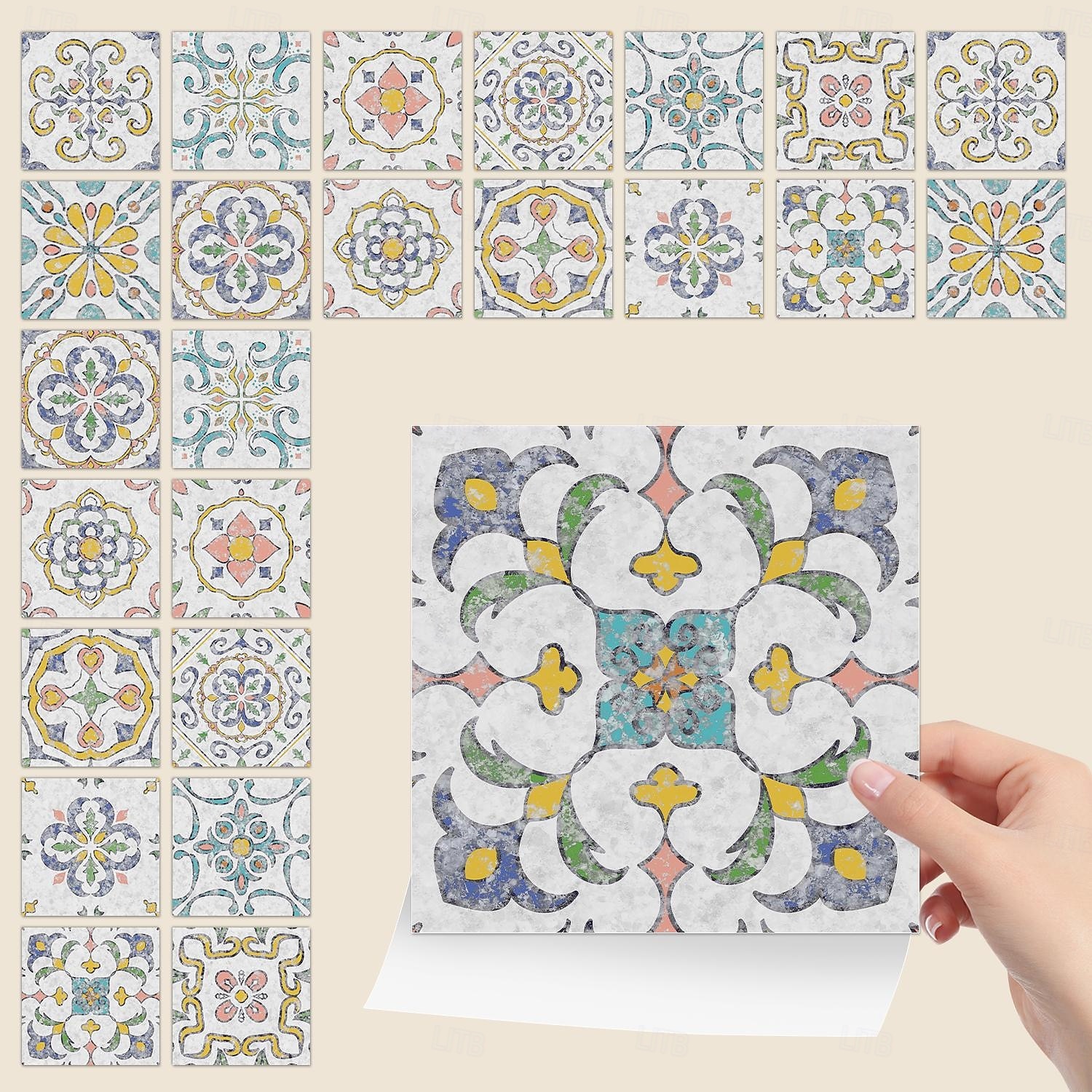 Adesivos de azulejo estilo marroquino 24 peças, decalques de parede de PVC com película de cristal espessada, à prova d'água &Decoração de parede de azulejo retrô removível e à prova de óleo para de 2025 por $10.99 –P2