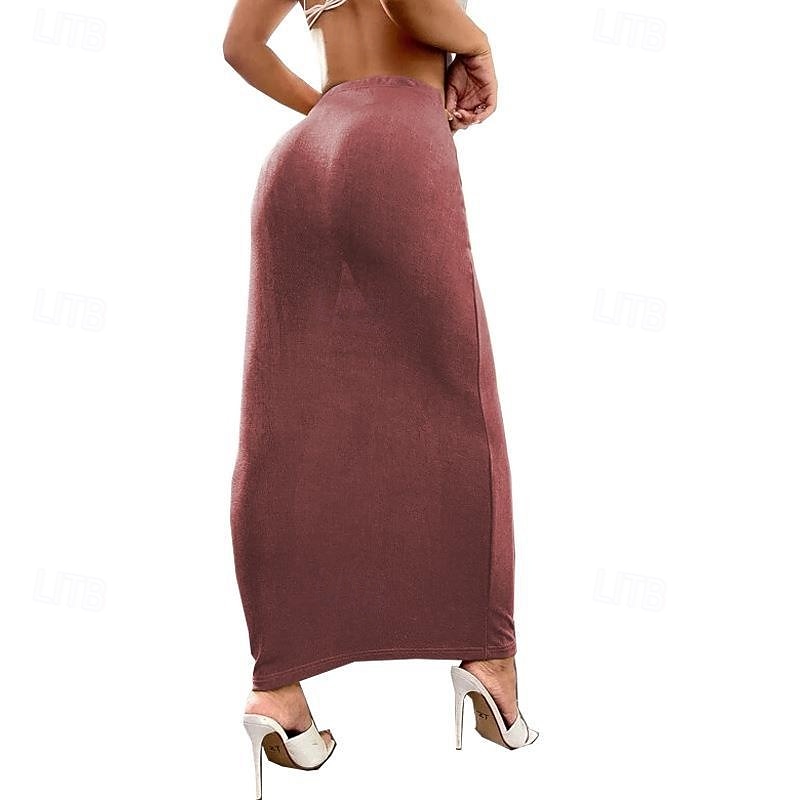Femmes Jupe Moulant Occasionnel Maxi Taille Basse Jupes Uni Micro-Élastique Vacances Sortir Noir Amande Rose Marron Automne Polyester de 2025 ? $12.99 –P10