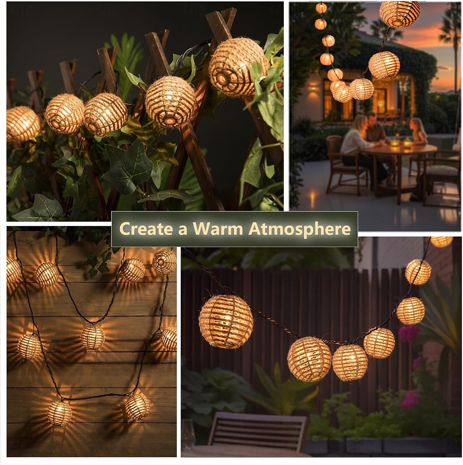 Rattan Wire Ball Style Decorative Lantern String Lights - 10 Lights Globe Rattan Wicker Ball String Lights Indoor Outdoor Patio String Light for Home Pergola Porch Party Backyard 2025 - $32.99 –P8
