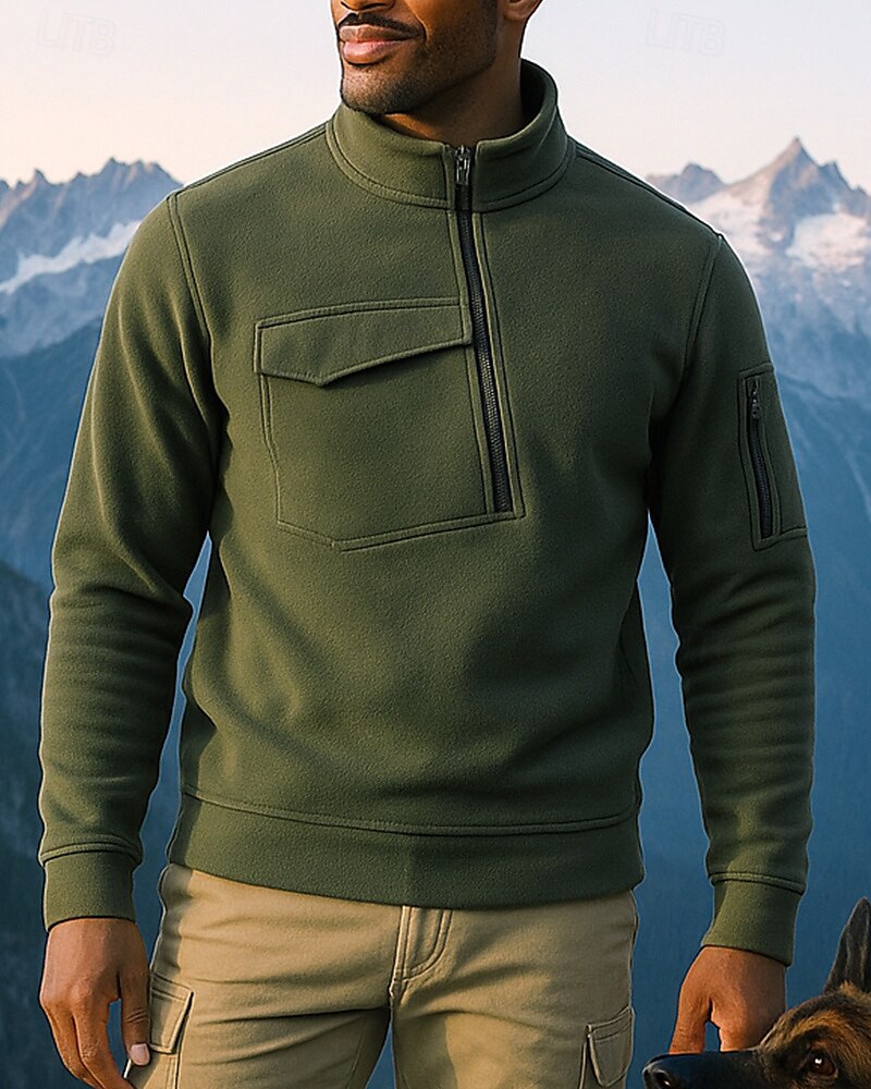 Miesten Fleece-collegepaita Pitkähihainen Stand-kaula-aukko Topit Ulko- Pidä lämpimänä Talvi Polyesteri Musta Armeijan vihreä Harmaa Matkailu Juoksu 2025 - $21.99 –P1