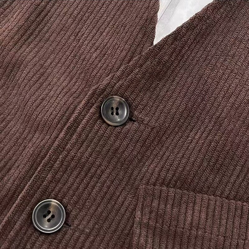 Hombre Chaleco Vacaciones Negocio Moda Casual Primavera Otoño Bolsillo Botones Poliéster Pana Cómodo Plano Recto 1 botón Escote en Pico Ajuste regular Marrón Oscuro Negro Vino Azul Marino Chaleco 2025 - $32.99 –P6