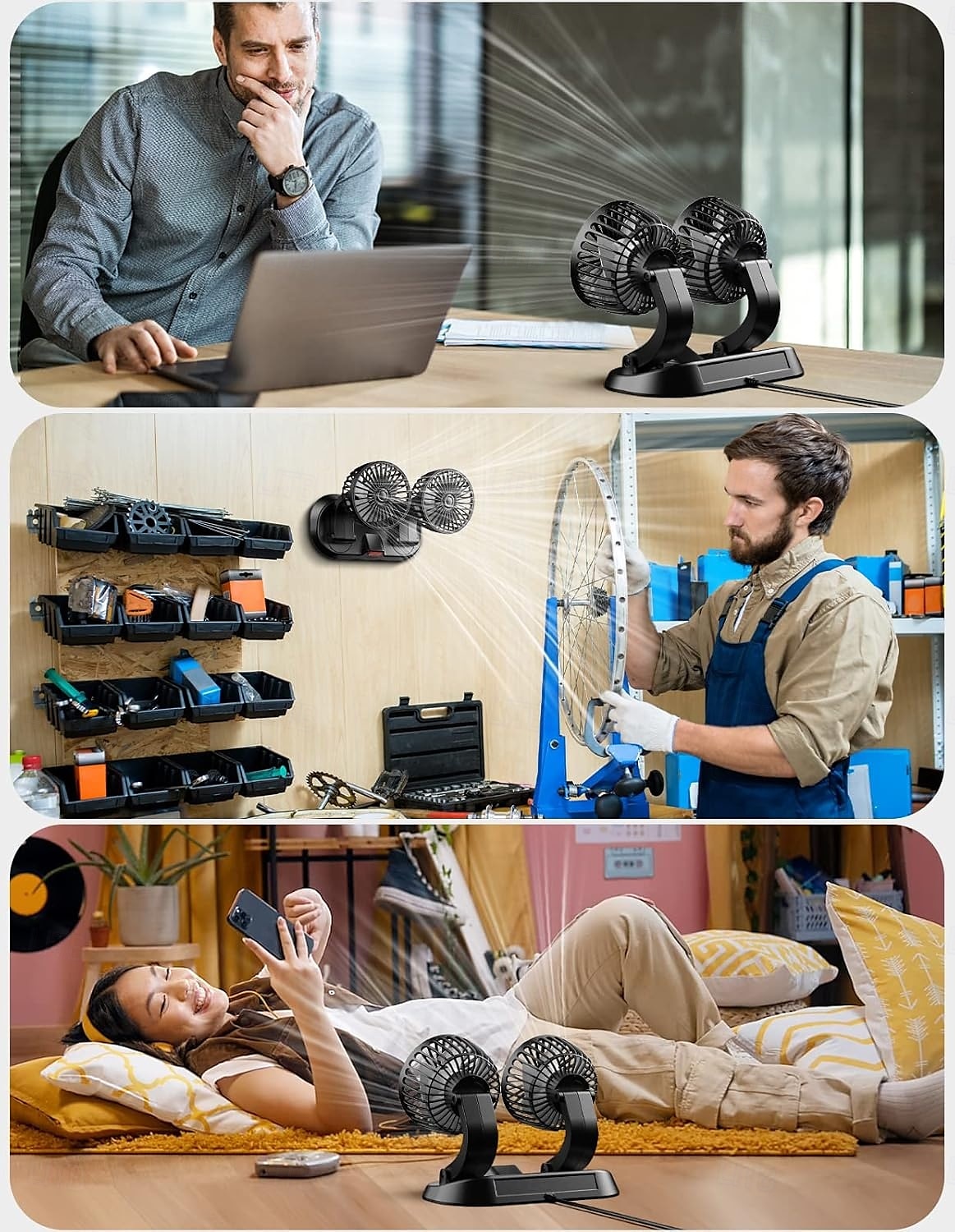 Ventilátor do auta s dvojitou hlavicí, USB ventilátor do auta - bezkartáčový motor (modernizovaný z roku 2025), ventilátory do auta, které foukají studený vzduch - 3 rychlosti, 360° rotace, pro 2025 - $15.99 –P4