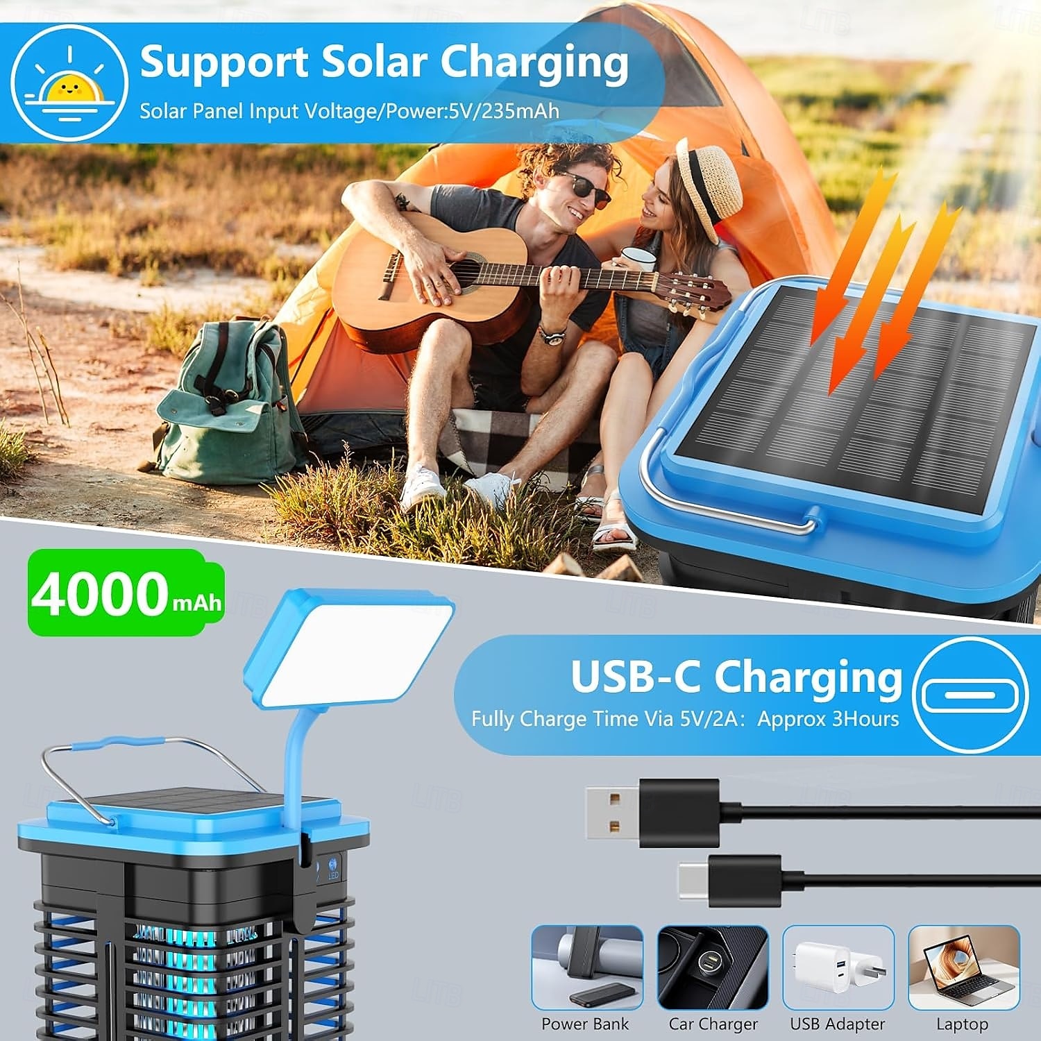 Lampe anti-moustiques électrique solaire, piège à insectes rechargeable par USB, piège à mouches étanche 4200 V, piège à moustiques, lumière UV non toxique pour une utilisation intérieure et de 2025 ? $54.99 –P6