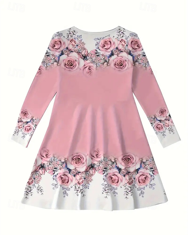 Girls' 3D Floral Rose Dress Long Sleeve Summer Spring Vacation Daily Holiday Princess Beautiful Sweet Kids 4-12 Years Casual Dress A Line Dress Knee-length Regular Fit 2025 - $16.99 –P2