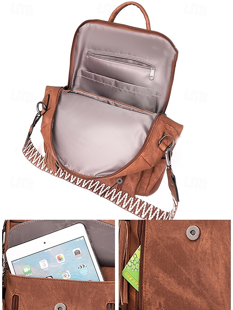 Sac à dos convertible en similicuir pour femme – Sac à bandoulière vintage multi-poches avec pompon pour les déplacements quotidiens, les voyages et le travail de 2025 ? $34.99 –P7