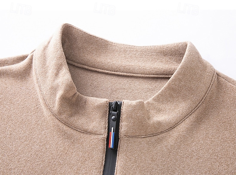 Herr Tröja Långärmad Hög hals Vår Höst Vinter Dagligen Dragkedja Lappverk Utomhus Semester Hem Svart Brun Khaki grön Topp t-shirt för män 2025 - $28.99 –P4