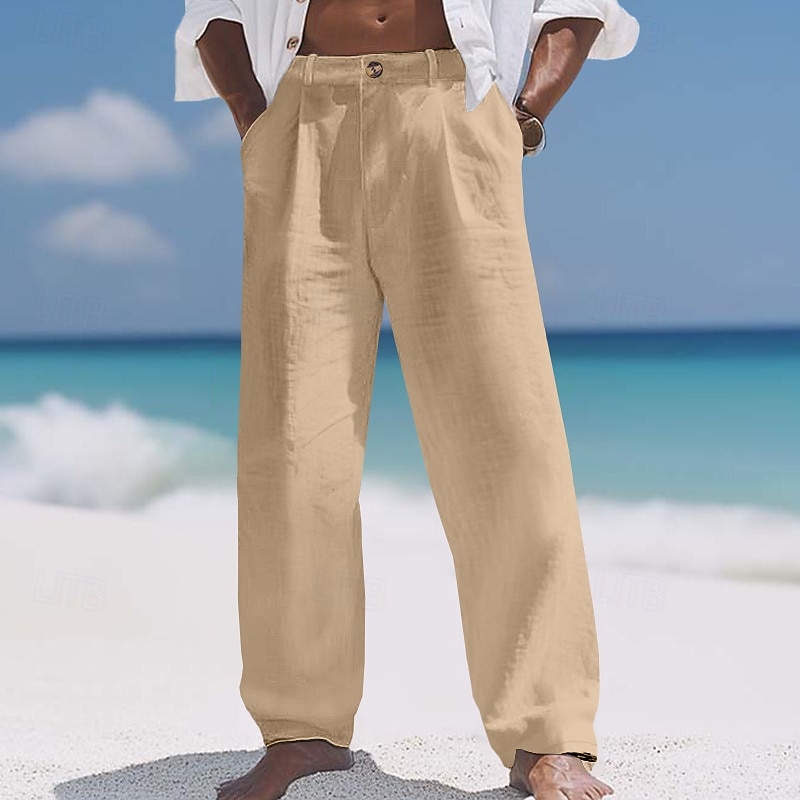 Homme Pantalons en Lin Pantalons Pantalon d'été Pantalons Amples Pantalons de Plage Taille Élastique Jambe Droite Uni Confort Respirant Longueur complète Occasionnel Quotidien Fête Vacances Mode Noir de 2026 ? $24.99 –P11