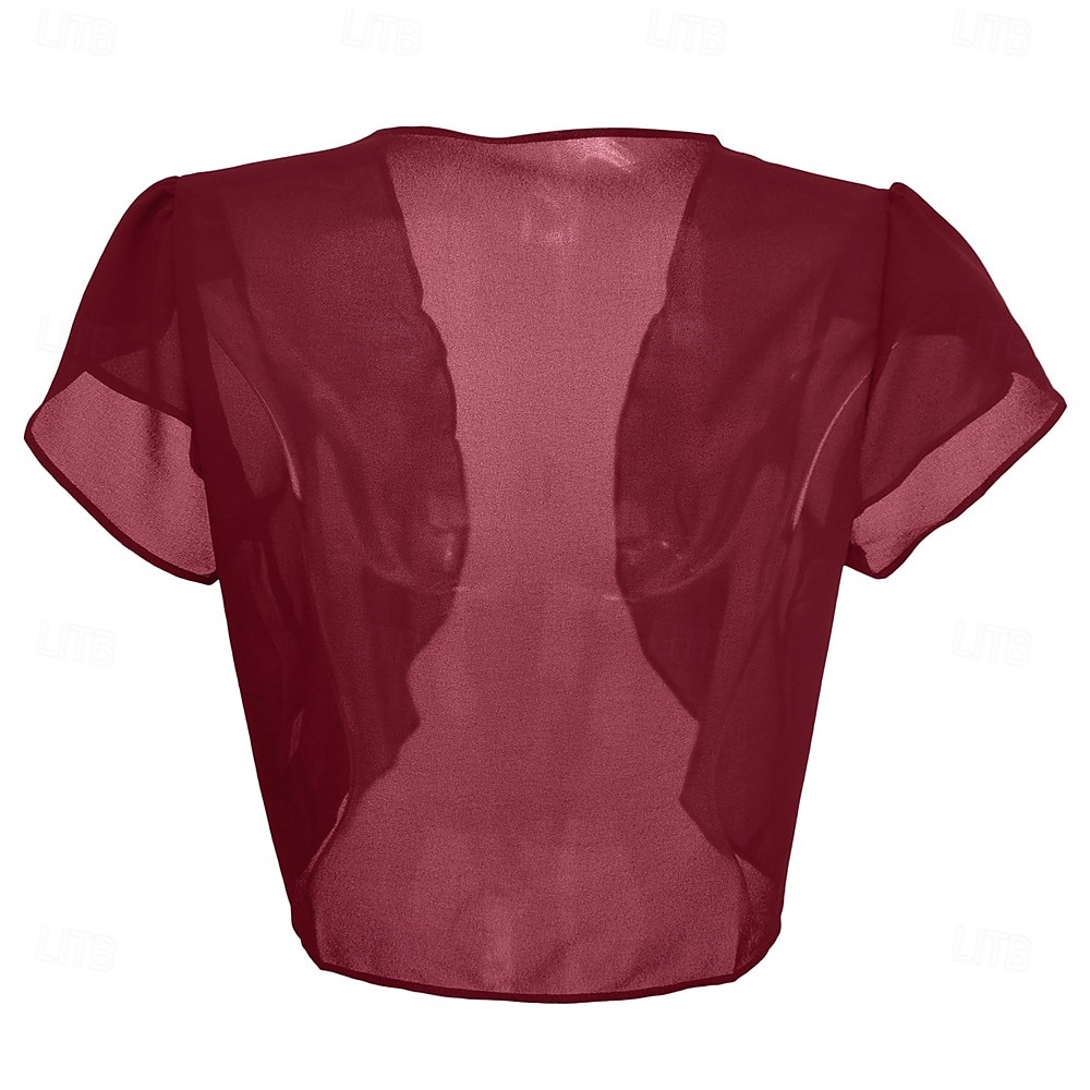 Kvinnenes Innpakningskjole Elegant Solbeskyttelse Kortermet Chiffon Bryllup Innpakninger med Ren Farge Bryllup Sommer 2025 - $21.99 –P15