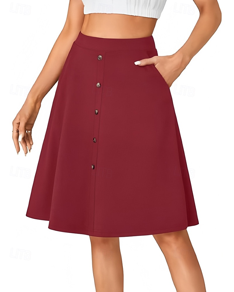 Femmes Jupe Occasionnel Au-dessus du genou Taille Basse Jupes Uni Avec Poches Micro-Élastique Vacances Rue Noir Rouge Bleu Marron Automne Polyester de 2025 ? $20.99 –P14